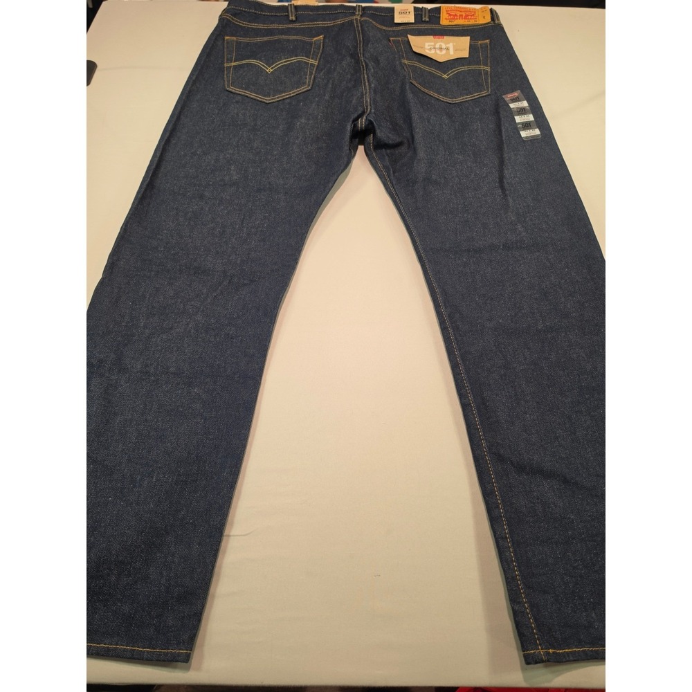 Levis 501 Original Fit Stretch Jeans Mens 44x32 Dark Indigo Blue Button Fly NEW - Picture 5 of 7